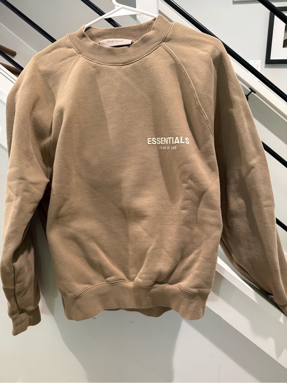 ESSENTIALS Tan Crewneck Sweatshirt with Chest Logo